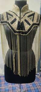 Hermosa capa burlesca festiva bordado silueta recta sujeta cuello lentejuelas perlas hebras con cuentas para Festival Natural - Product Image 3