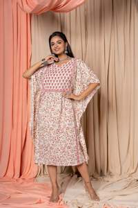 Kaftan índigo con estampado de algodón Hippie informal para mujer India hasta la rodilla ropa de playa de verano Kaftan de estilo de vacaciones tejido más Popular - Product Image 3