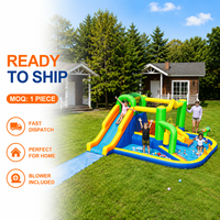 Tobogán Acuático Inflable de Doble Función con Piscina, Tela Oxford Reforzada 420D+840D, Capacidad para 225 kg, 5 Personas, Disponible en Stock, Diseño de Castillo