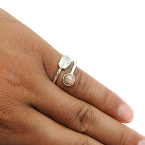 Bague ajustable de style bohème en argent sterling 925 avec pierre précieuse rhodochrosite, bague de créateur tendance pour filles - Product Image 3