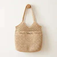 Sac fourre-tout en raphia fait main et écologique pour femme, couleur unie, style féminin, idéal pour la plage, les voyages et le shopping, avec logo personnalisé
