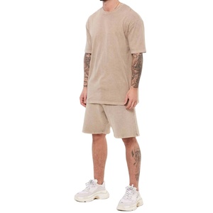 Nuevo Conjunto de Camiseta y Pantalones Cortos de Verano para Hombre, Talla Grande, Poliéster/Algodón, Ligero, Color Sólido, Manga Corta, Cintura Elástica, Secado Rápido - Product Image 3