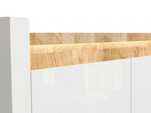 Buffet de rangement Parritha blanc brillant en bois massif avec <span class=keywords><strong>2</strong></span> portes, <span class=keywords><strong>3</strong></span> tiroirs et lumières LED. - Product Image 3