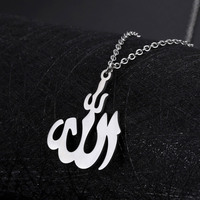 Collier Allah en acier inoxydable plaqué argent avec pendentif chaîne maillons paix et imitation perle, bijoux religieux, vente en gros