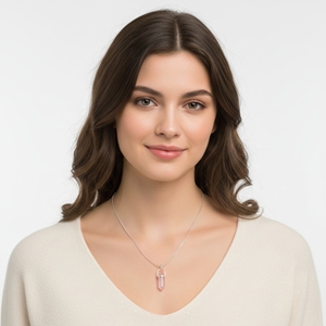 Collar con Forma de Bala de Cuarzo Rosa, Bisel Chapado en Rodio, Estilo Moderno, Plata de Ley 925, Unisex, para Fiestas, Bodas, Compromisos - Product Image 4