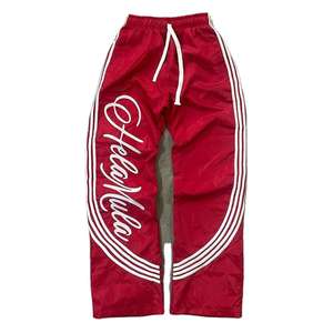 Customized Logo Unisex Nylon Sweatpants Curved Stripes Baggy Fashion Windbreaker Track Pants Men Plus Size Wide Leg Nylon Pants - Product Image 2