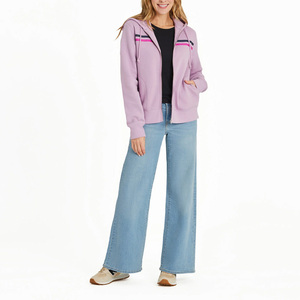 Sudadera con capucha larga personalizada para mujer, cremallera completa, proveedor OEM, suave, transpirable, tela lavada a la piedra, impresión frontal, opciones de etiqueta privada - Product Image 5