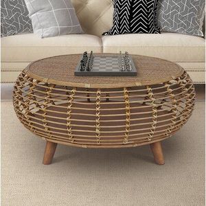 Table gigogne royale moderne et élégante à la mode en rotin fait accessoires de meubles de salon de couleur marron à bas prix - Product Image 3