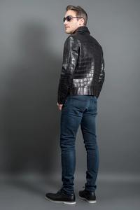 Veste en cuir de crocodile noir de luxe pour homme |   Vêtements d'extérieur authentiques faits à la main |   Manteau d'hiver personnalisé. - Product Image 5