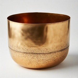 Luxe Golden <b>Bowl</b> <b>Planter</b> in Cast Metal Featuring Full-Body Hammer Impressions and Rounded Form Crafted for Elite Indoor Styling - Product Image 2