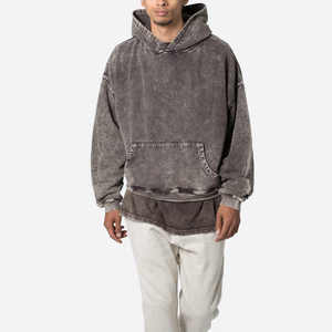 เสื้อมีฮู้ดผ้าสโตนวอชของผู้ชายผ้าฝ้าย100% แบบสวมหัวมีฮู้ดผ้าวสีจางซีดจางสำหรับผู้ชาย - Product Image 4