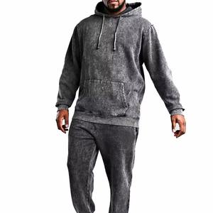 Ensemble de survêtements lavés à l'acide avec fermeture éclair Pantalon de survêtement évasé lavé à l'acide et sweat à capuche Distressed Patch Survêtement pour homme - Product Image 4