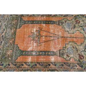 Tapis turc vintage en laine, patchwork écologique, tapis Ombré 3,2x5,1 pieds, orange vert, avec support en latex - Product Image 5