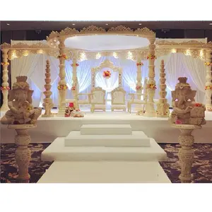 Stilvolle Holz schnitzerei Mandap für England Hochzeit Designer Holz geschnitzte Indoor Mandap Atember aubende Holz Hochzeit Mandap Dekor