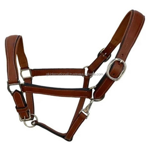 Dos de cheval en cuir marron rembourré souple doublement cousu en cuir de Havane en pleine taille d'épi boucle et anneaux en nickel réglables - Product Image 4