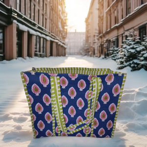 <b>Blue</b> Luxury Premium Women's Tote Bag with Embroidery Classic Zipper Closure Indian Manufacturer Exporter for Summer - Product Image 3