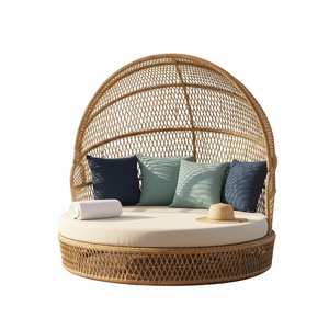 Chaise longue en rotin portable, résistante aux UV, écologique et durable, avec coussins en éponge pour une utilisation en extérieur, au parc, dans la chambre ou dans une ferme - Product Image 3