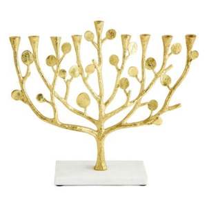 Bougeoir Menorah en or Décoration d'intérieur en métal massif avec finition plaquée Bougeoir idéal pour la conception de vaisselle - Product Image 2