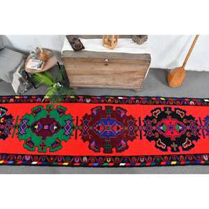 Tapis de Grande Taille Vintage en Laine Turque Rouge Noir Rectangle Surdimensionné Patchwork Motif 33X146 pi 10mm Épaisseur Latex - Product Image 5