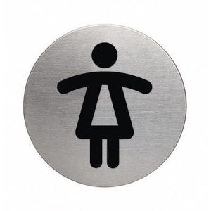 Letrero de Puerta Metálico Plateado de Acero Inoxidable Cepillado de 83 mm, Duradero, con Pictograma para Baño y Aseo Femenino - Product Image 1