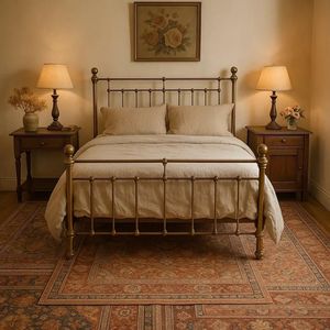 Elegant brass <b>bed</b> frame <b>vintage</b> inspired look for stylish bedroom decor with solid metal build timeless appeal - Product Image 2
