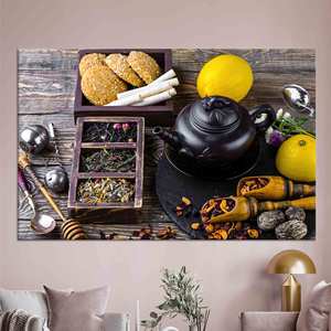 Toile imprimée décorative : élégante composition citron et théière, toile encadrée - Product Image 1