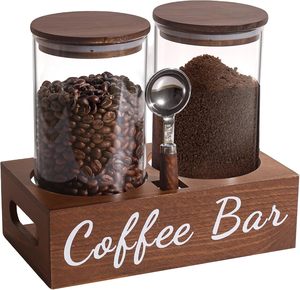 Modern <b>Large</b> Capacity Glass Coffee Bean Sealed <b>Jars</b> Coffee Sugar Container Set Double Compartment Desktop Organizer - Product Image 1