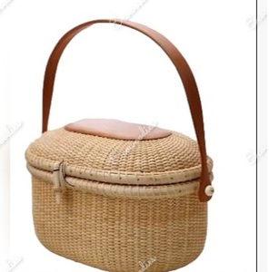 Eco-Friendly <b>Round</b> Camping Picnic Bamboo Rattan Storage <b>Basket</b> <b>with</b> Wooden <b>Lid</b> Handle Custom Design Multifunction for 2 People - Product Image 4