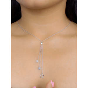 American Three-Row Lariat <b>Necklace</b> with <b>Diamonds</b> in <b>Silver</b> - Product Image 3