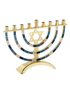 Bougie de Hanoukka plaquée argent bougeoir décoratif Menorah fait à la main classique géométrique Hanoukka Menorah - Product Image 6