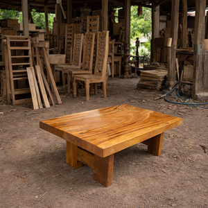 Mesa de Centro Moderna de Madera Maciza de Monkey Pod o Suar con Tapa Cuadrada, Acabado de Grano de Madera Natural y Diseño Duradero para Sala de Estar - Product Image 2
