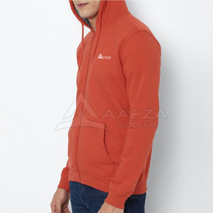 AAFZA SOCCER Sweat-shirt à capuche zippé pour homme en polaire orange rouille, couleur unie décontractée - Product Image 3