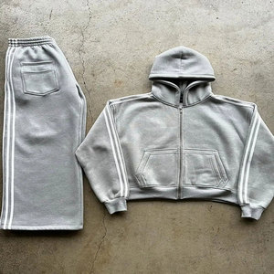 Conjunto de pantalones de chándal de dos piezas con capucha y cremallera para hombre, personalizado, 100% de algodón, informal, Hip Hop, rayas, sudadera de gran tamaño, pantalones, diseño impreso - Product Image 1