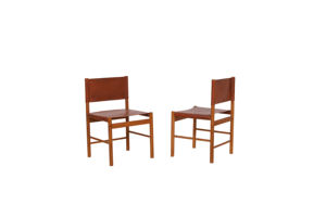 Silla de cuero de lujo con marco de madera maciza de teca Confort y estilo atemporal - Product Image 3