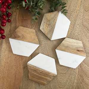 Sous-verre en bois d'acacia carré de luxe TCE avec résine époxy |   Sous-verre artisanal Art Déco pour tasse à café/thé |   Protecteur de table décoratif 4' - Product Image 3