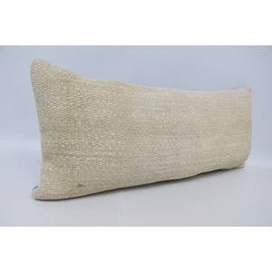 Almohada de lana minimalista de 16x36 pulgadas de color blanco roto con tejido texturizado vintage sutil estampado - Product Image 3