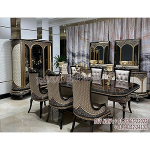 Muebles de comedor antiguos hechos a mano de diseño turco, conjunto de muebles de comedor de estilo europeo, conjunto de comedor de madera de teca de lujo - Product Image 1