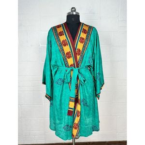 Vintage Silk Riya Short Kimono Lightweight Boho <b>Robe</b> Perfect <b>Beach</b> Coverup for Her Recyclable Swimsuit Accessory Soft Breathable - Product Image 1