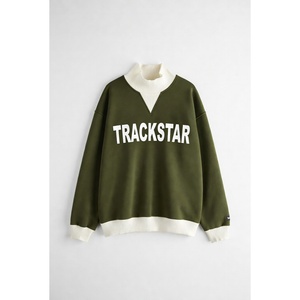 Sudadera Oversize Verde Oliva para Mujer con Cuello Alto y Estampado Color Block Marfil, Top Pullover Trackstar OEM Marca Privada - Product Image 2
