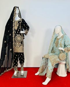 Luxueux Pure Georgette Robe Modeste Ensemble Full Jarkan Stone Work 5 Superbes Designs 10 Couleurs Vibrantes Y Compris Lourd - Product Image 5