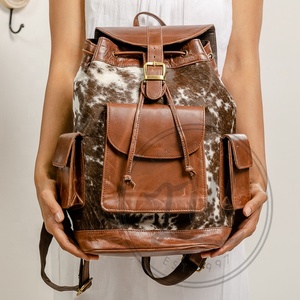 Cowhide หนังธรรมชาติผมบนกระเป๋าเป้สะพายหลัง Rucksack แม่เดินทางทํางานเด็กกระเป๋าเป้สะพายหลังผ้าอ้อมกระเป๋าเป้สะพายหลังสีดําสีขาว Cowhide Travel - Product Image 3