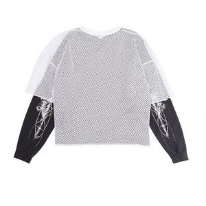 Vente en gros 100% coton maille tissu grande taille sweats à manches longues 300gsm col rond t-shirts broderie personnalisée logo côtelé manchette - Product Image 1