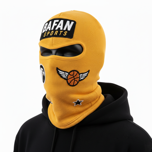 Balaclava de sport pour homme en tricot côtelé, mélange de coton, tissu doux et extensible, couleur jaune, couvre-visage complet, logo brodé personnalisé, balaclavas pour homme - Product Image 4