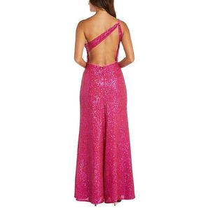 Abito da sera asimmetrico con paillettes senza maniche da donna Nightway, abito da ballo rosa lungo fino al pavimento con vita naturale, taglia XS per feste ed eventi serali - Product Image 2