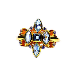 Bague classique unique en argent sterling 925 plaquée or pour femme avec topaze bleue bagues de mode en pierres précieuses pour les fêtes d'anniversaire - Product Image 2