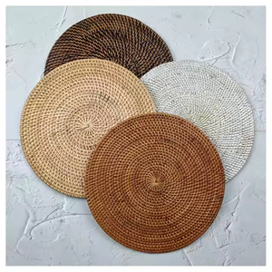 Wholesale Round Rattan <b>Woven</b> Eco-friendly Reusable <b>Placemat</b> Customizable Logo Embroidered Design Wedding Use 13x13 15x9 Inches - Product Image 2