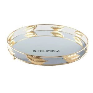 Bandeja para servir con espejo en forma de rectángulo con marco de metal de diseño elegante chapado en oro de alta calidad con aspecto atractivo a un precio impresionante - Product Image 2