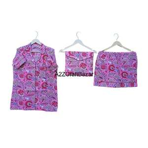 Pyjamas courts pour femmes les plus vendus, vêtements de maison, 100% coton, élégants, doux, imprimés numériques, imprimés floraux, ensemble de shorts de nuit - Product Image 6