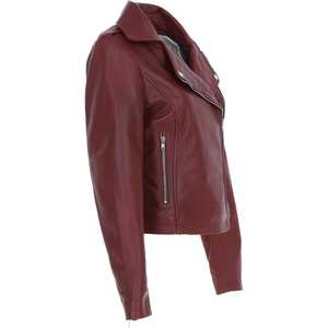 Veste en cuir automne hiver personnalisée pour femmes haut tendance solide col tournant manches longues respirant doublure en Satin teint uni - Product Image 2