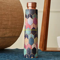 Bouteille d'eau en cuivre pur avec verre avantages pour la santé ayurvédique étanche concepteur imprimé bouteille ensemble bureau école salle de sport voyage utilisation